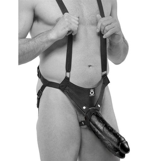 Two Cocks One Hole Hollow Strap-on Suspender 11 - Black